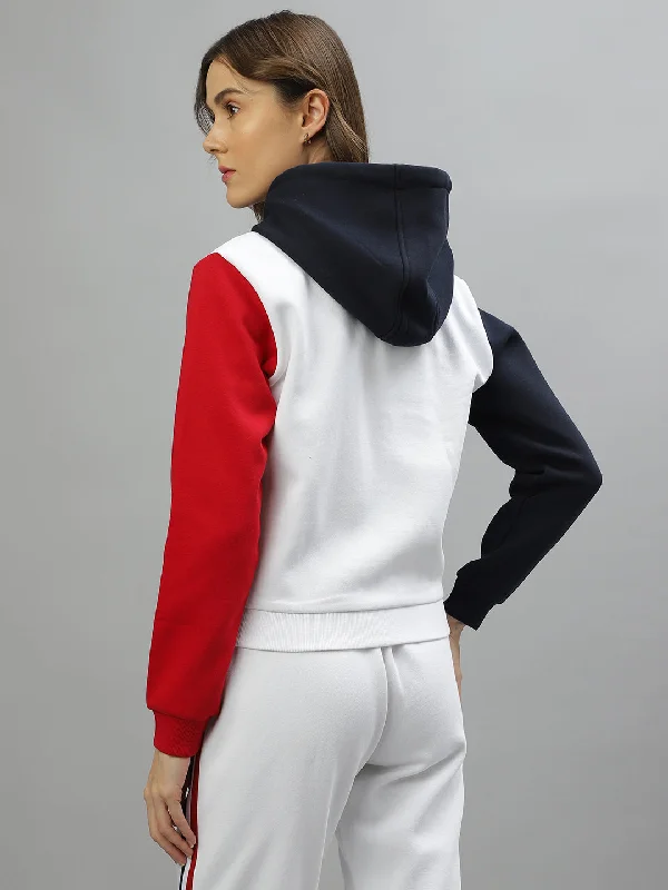 Iconic Women Colour Blocked Hooded Full Sleeves Sweatshirt