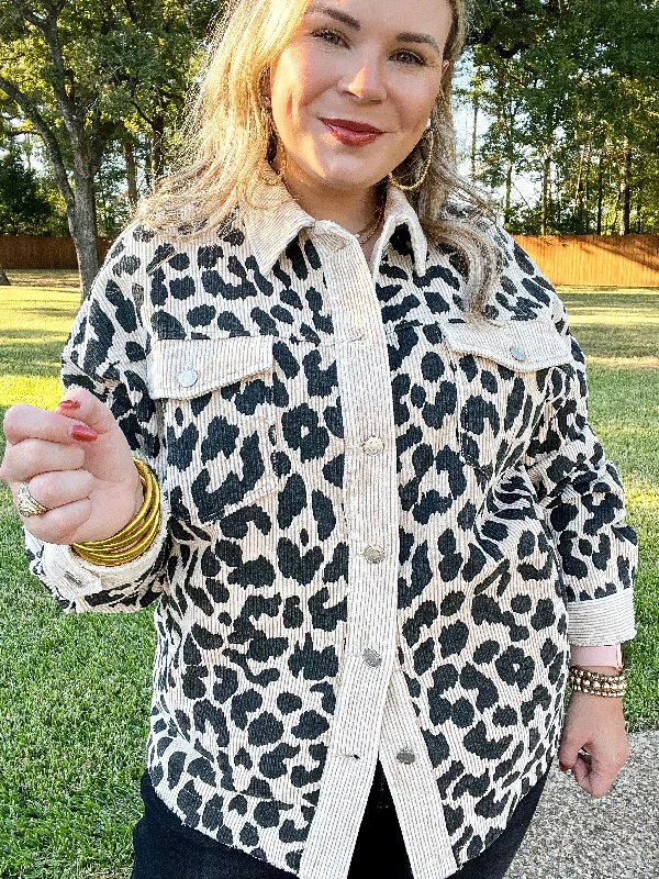 Quick To Cuddle Leopard Print Corduroy Jacket in Beige