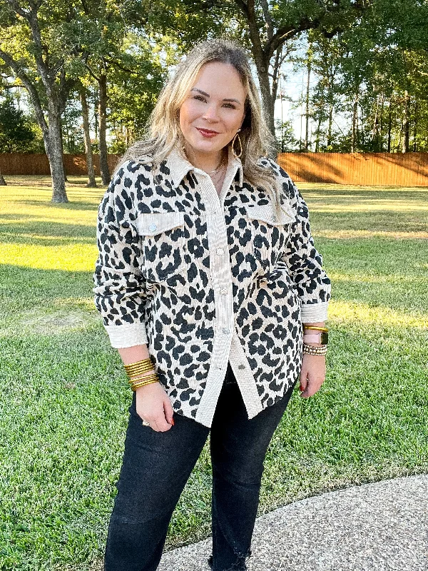 Quick To Cuddle Leopard Print Corduroy Jacket in Beige