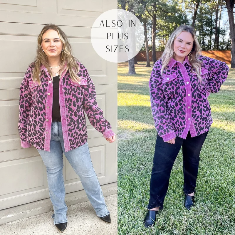 Quick To Cuddle Leopard Print Corduroy Jacket in Purple