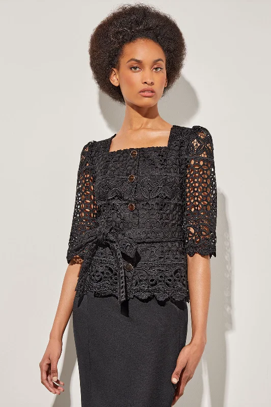 Guipure Lace Gold Button-Front Tailored Jacket