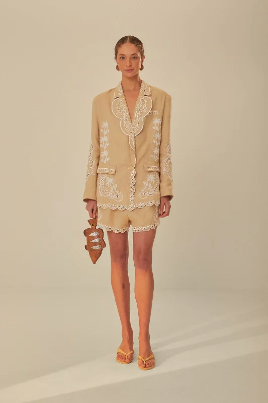 Khaki Embroidered Euroflax™ Premium Linen Blazer