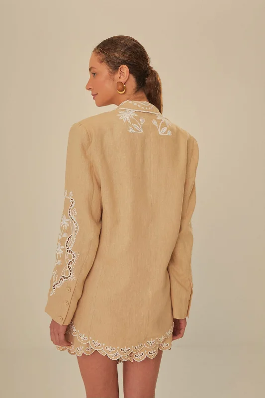 Khaki Embroidered Euroflax™ Premium Linen Blazer