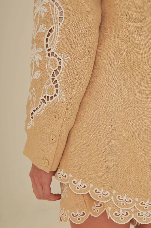 Khaki Embroidered Euroflax™ Premium Linen Blazer