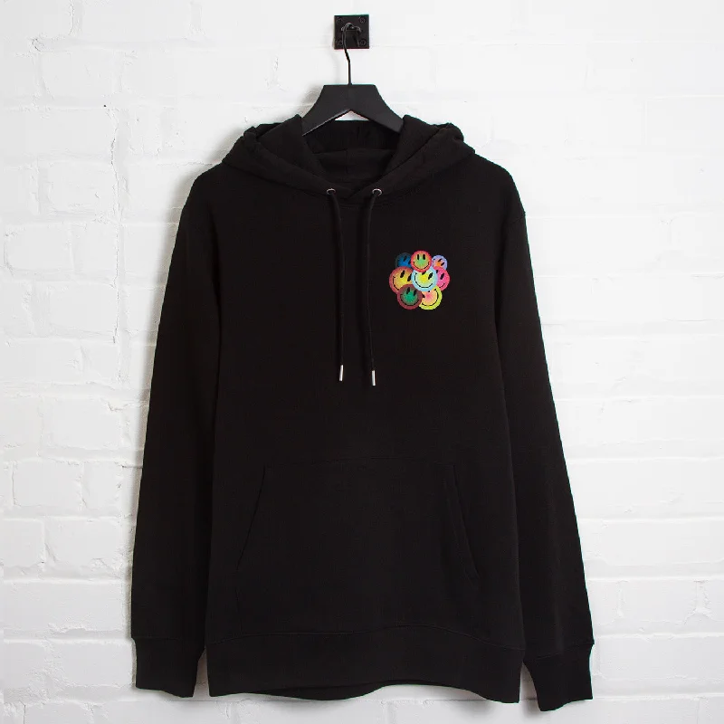 All The Smileys Back Print - Pullover Hood - Black