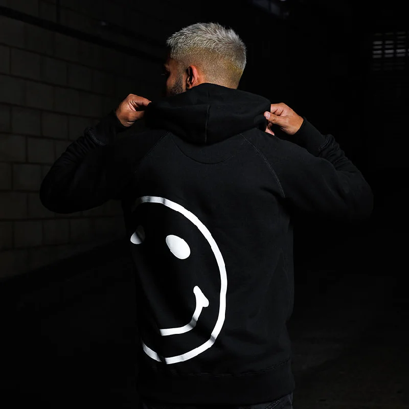 Side Smiley Back  - Pullover Hood - Black