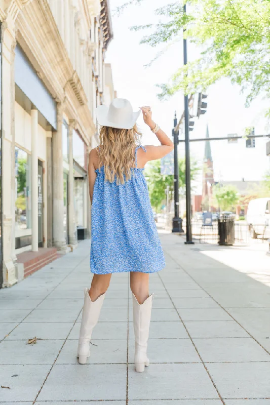 Dance With Me Blue Tie Shoulder Floral Mini Dress Tori X Pink Lily