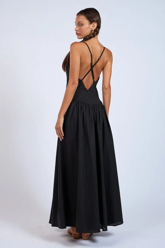 Francesca Sleeveless Cross Back Maxi Dress Black