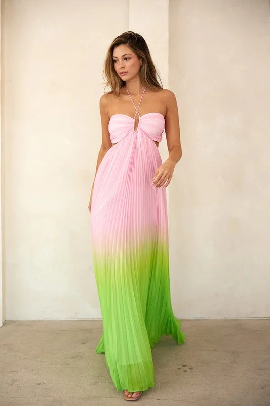 Harriet Sleeveless Cutout Halter Maxi Dress Pink