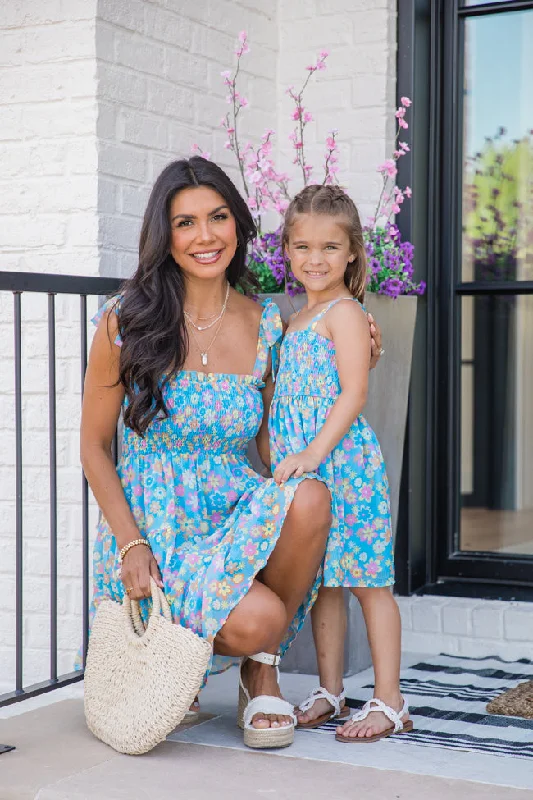 Kid's Sunny Skies Blue Floral Mini Dress