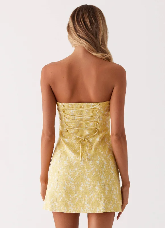 Livvy Strapless Mini Dress - Yellow Floral