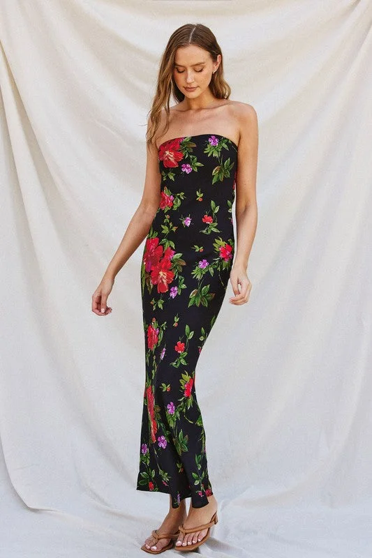 Waitlist 9/11 ♥ Rudy Sleeveless Back Tie Floral Print Maxi Dress Black