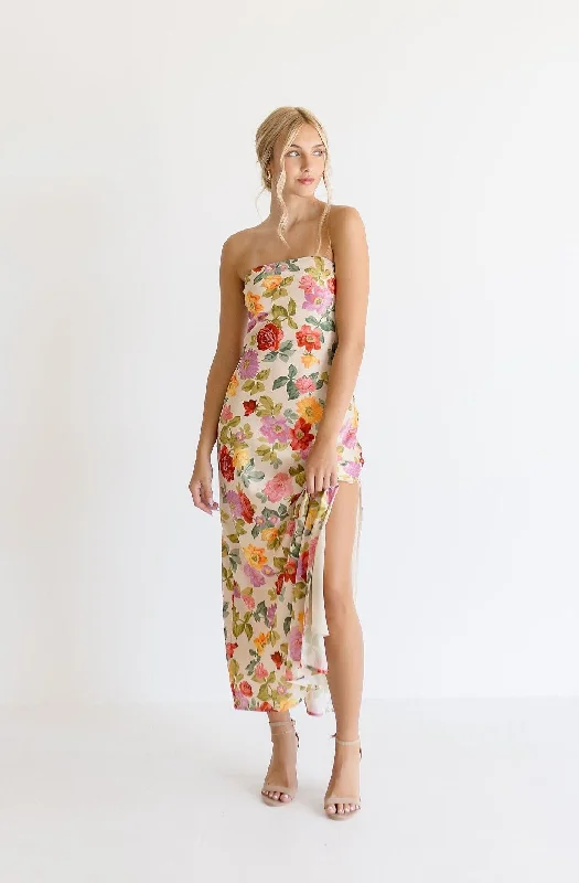 Stella Sleeveless Floral Print Maxi Dress Cream