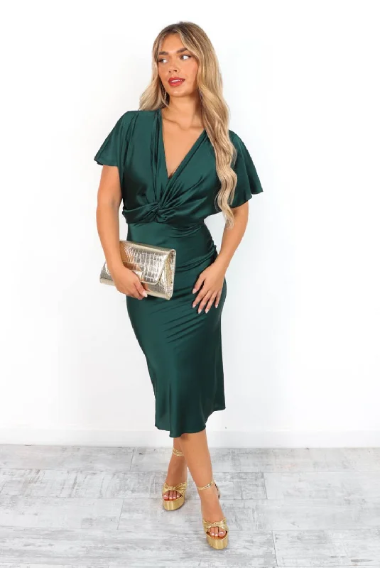 Knot Your Average - Forest Satin Midi Dress