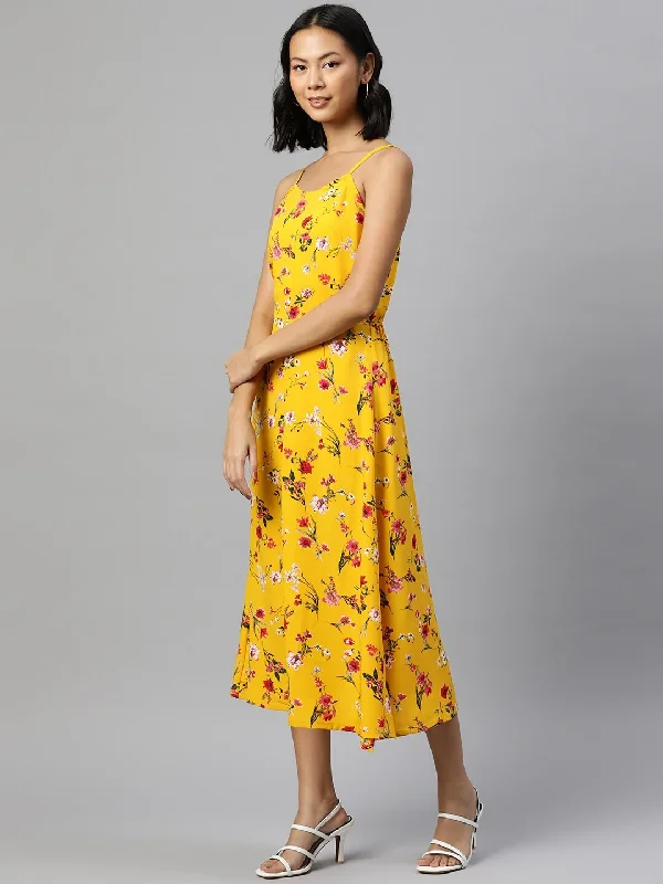 plusS Floral Print A-Line Midi Dress