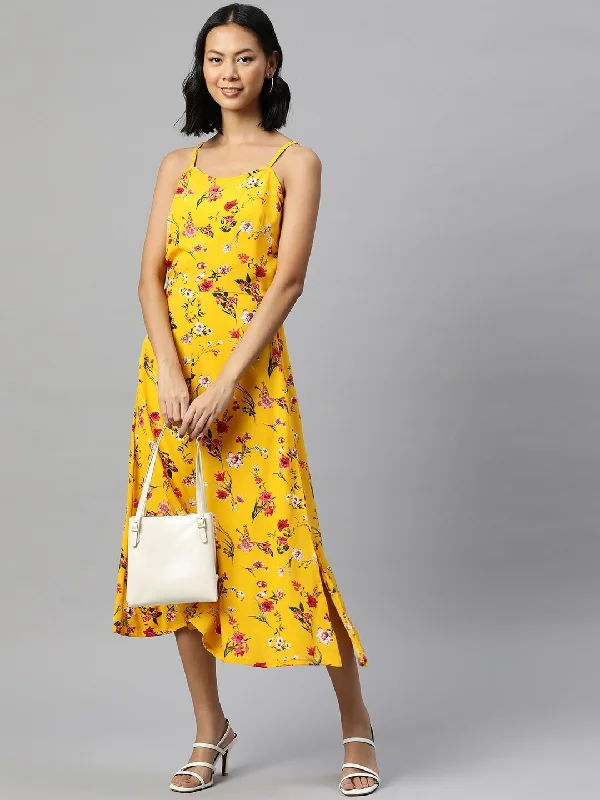 plusS Floral Print A-Line Midi Dress