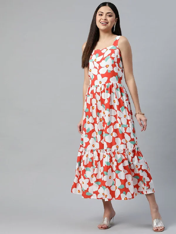 plusS Floral Tiered A-Line Midi Dress