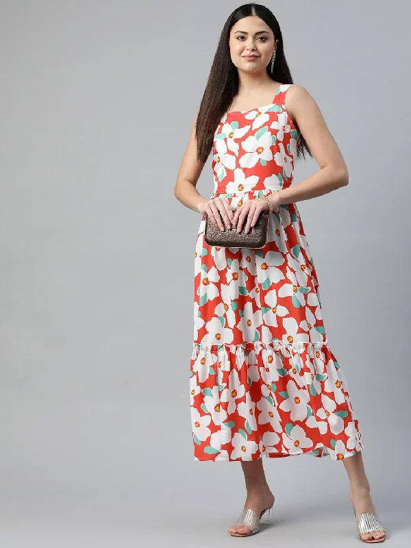 plusS Floral Tiered A-Line Midi Dress