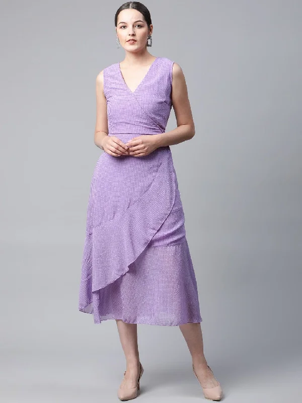 plusS Lavender Self Design Wrap Midi Dress