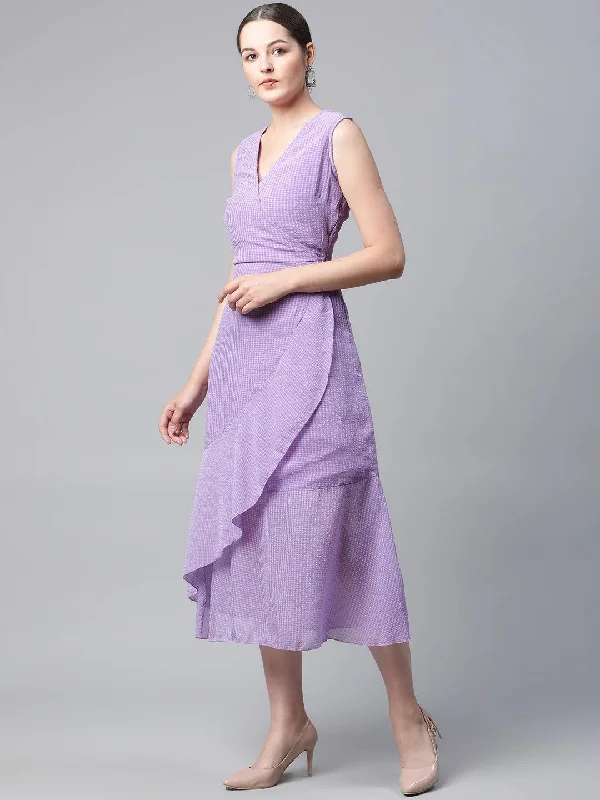 plusS Lavender Self Design Wrap Midi Dress