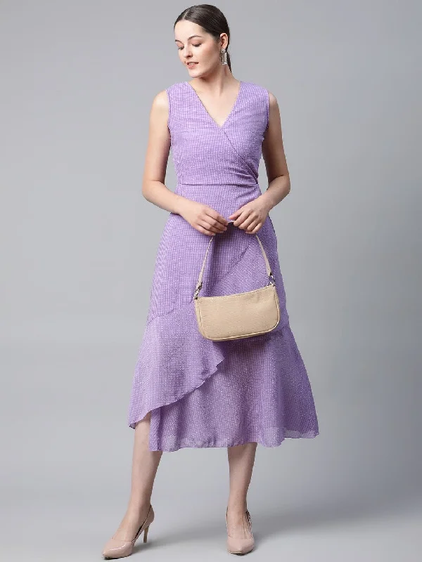 plusS Lavender Self Design Wrap Midi Dress