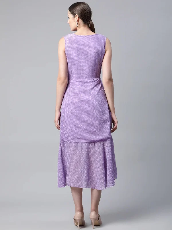 plusS Lavender Self Design Wrap Midi Dress