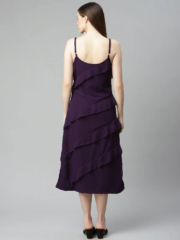 plusS Purple A-Line Midi Ruffle Dress