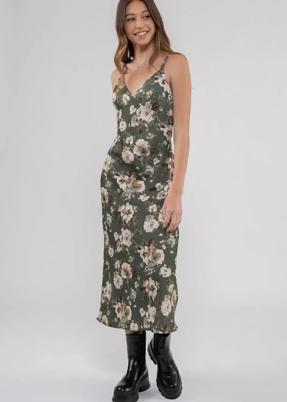 Satin Floral Print Midi