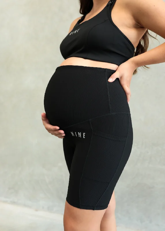 RIBBED MATERNITY BIKE SHORT ONYX