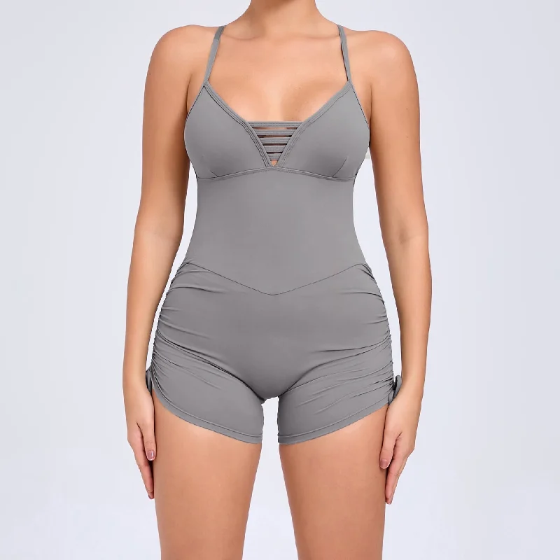 Cut-out beauty back side drawstring yoga romper