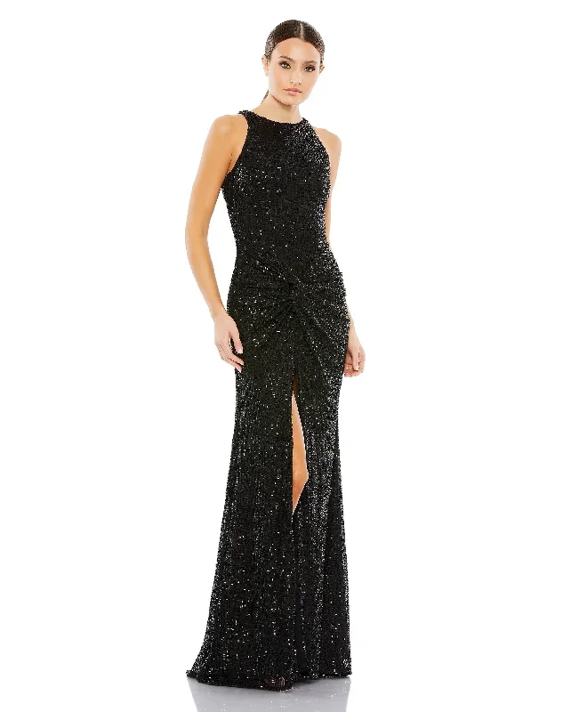 Sequined High Neck Side Knot Gown