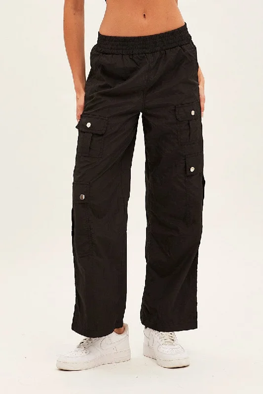 black-elastic-waist-high-rise-wide-leg-cargo-pants-bt12442-f-1