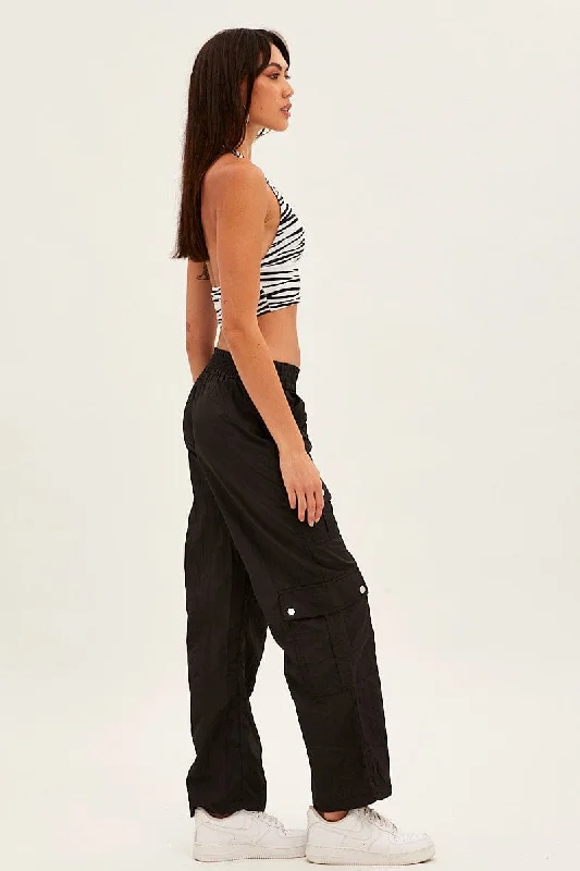 black-elastic-waist-high-rise-wide-leg-cargo-pants-bt12442-f-1