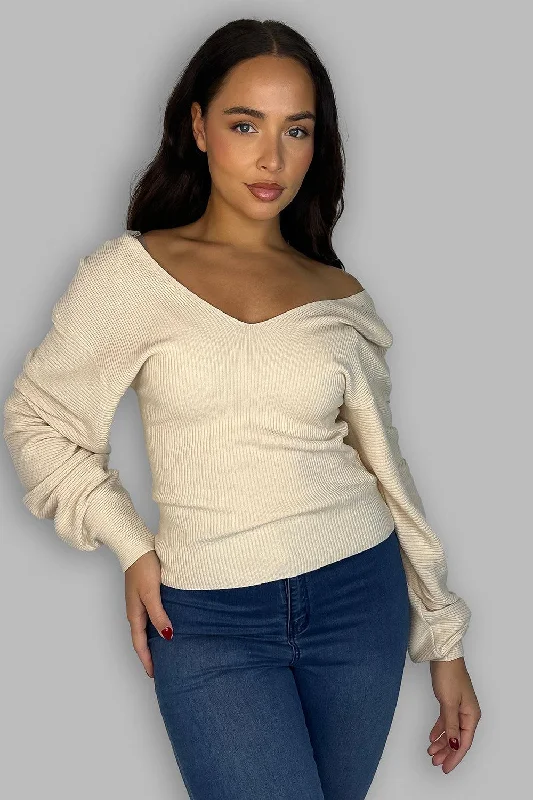 Cream V-Neck and V-Back Pullover