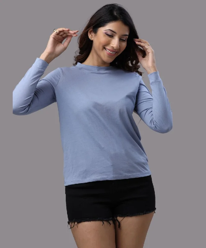 Crew Neck Long Sleeve Blue Tee