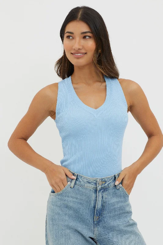 D'Lila V-Neck Ribbed Knit Top Baby Blue