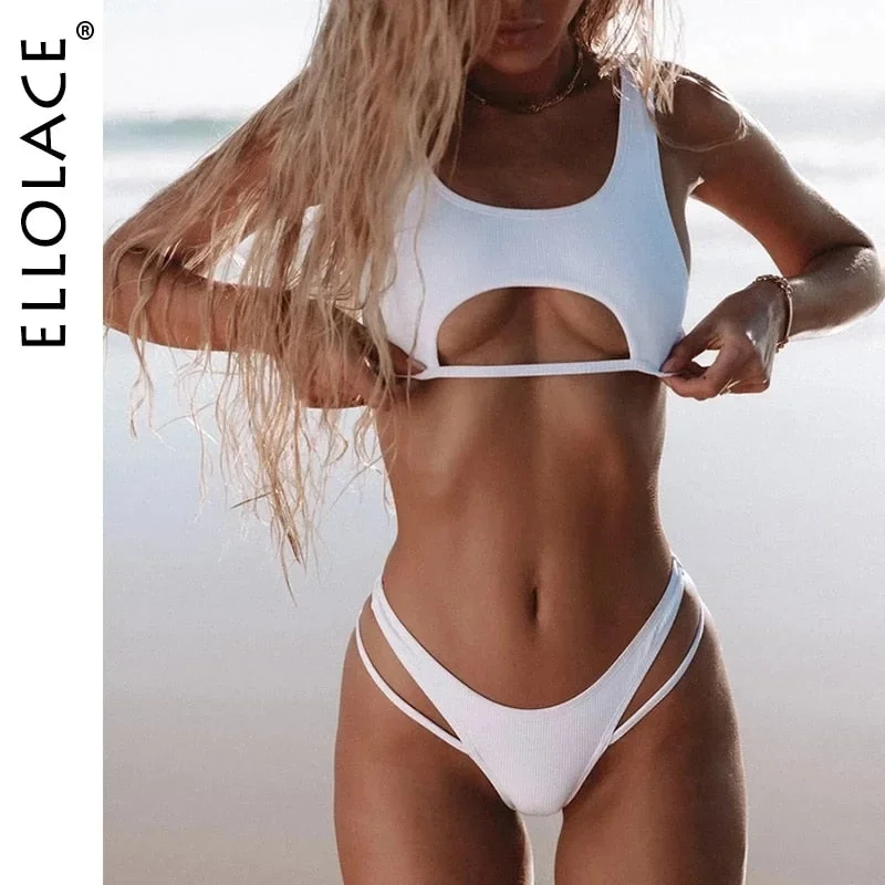 Sexy Bikini Hollow Out Swimsuit High Cut Micro Swimwear Stylish Bathing Beach 2 Pieces