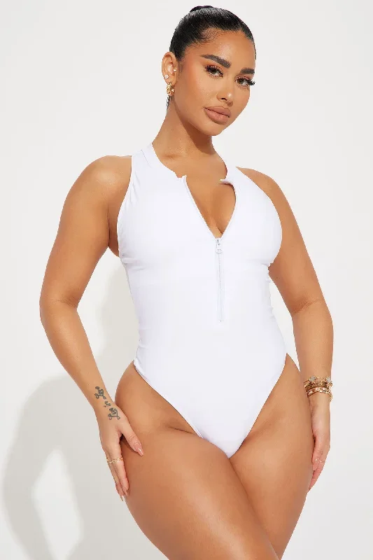 Evelyn Zip Up 1 Piece Swimsuit - White