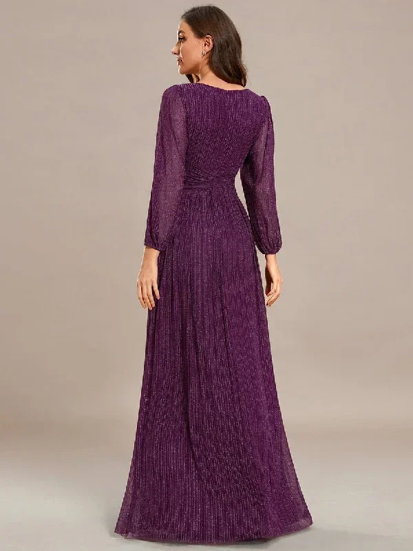 glittery-empire-waist-long-lantern-sleeves-a-line-evening-dress-ee01961