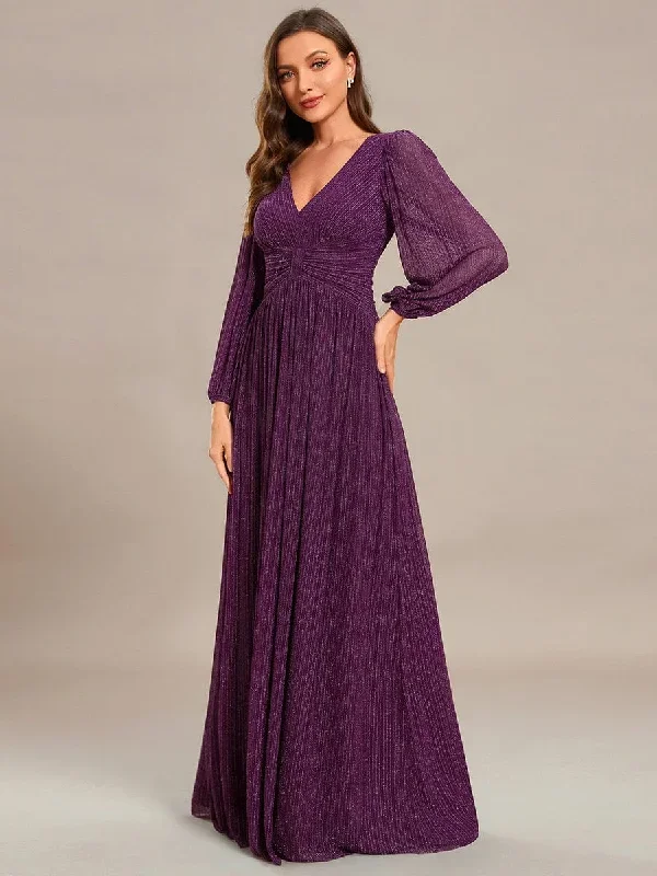 glittery-empire-waist-long-lantern-sleeves-a-line-evening-dress-ee01961