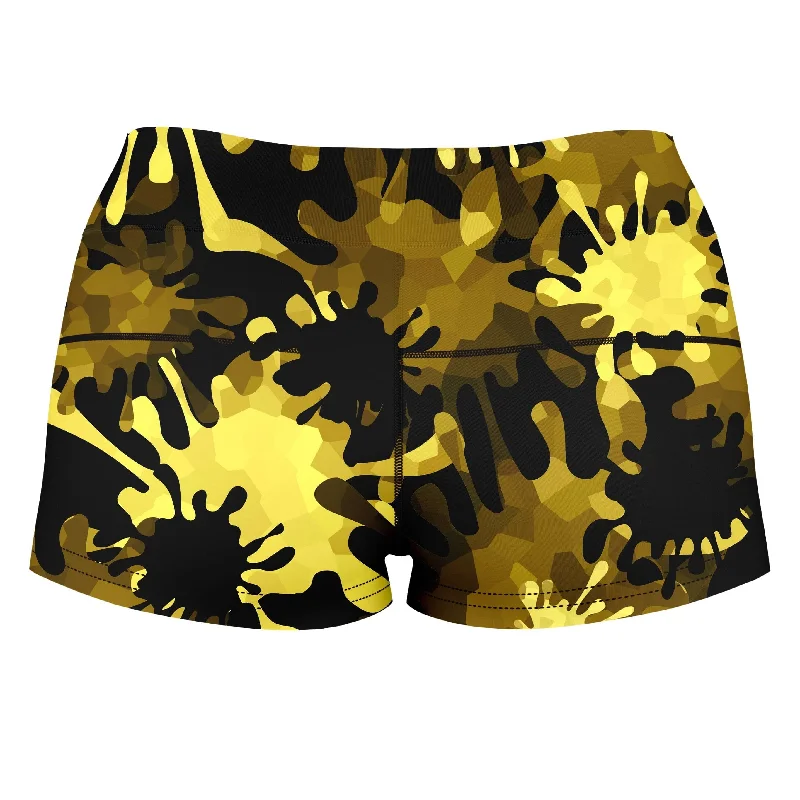 gold-splatter-high-waisted-womens-shorts