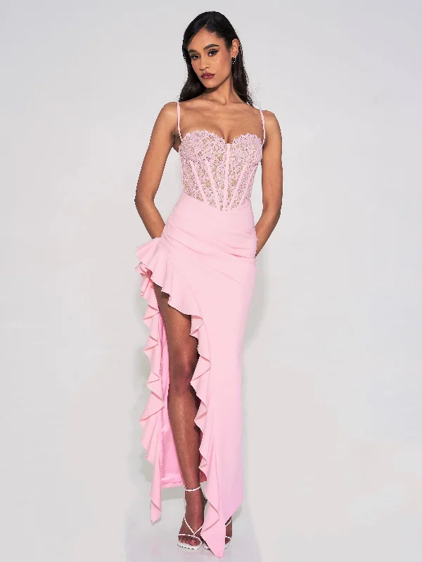 Junia Pink Lace Corset Maxi Dress