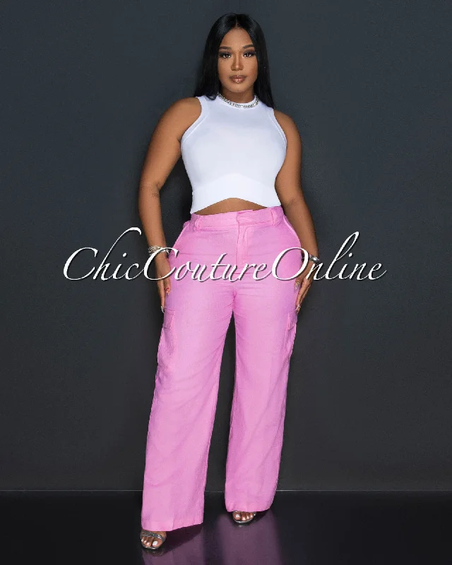 kerly-bubblegum-pink-cargo-linen-pants