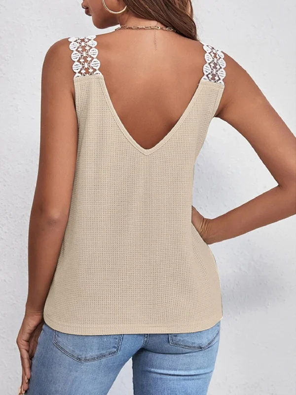 lace-detail-waffle-knit-v-neck-tank