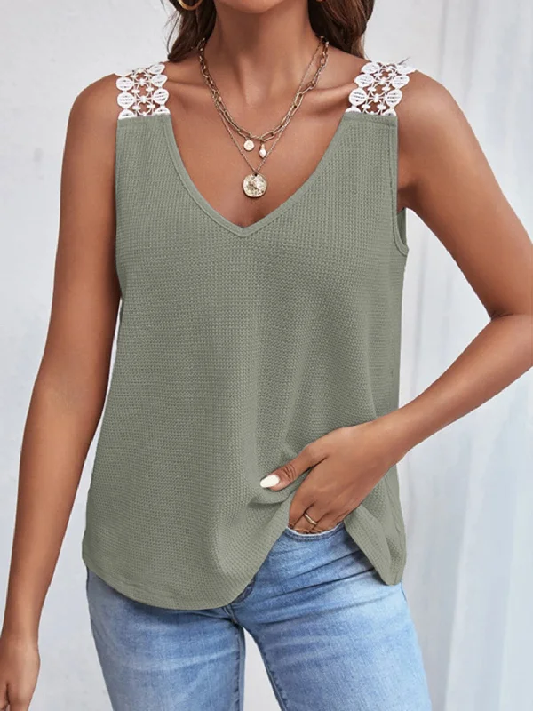 lace-detail-waffle-knit-v-neck-tank