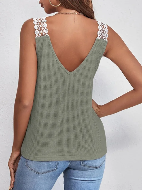 lace-detail-waffle-knit-v-neck-tank