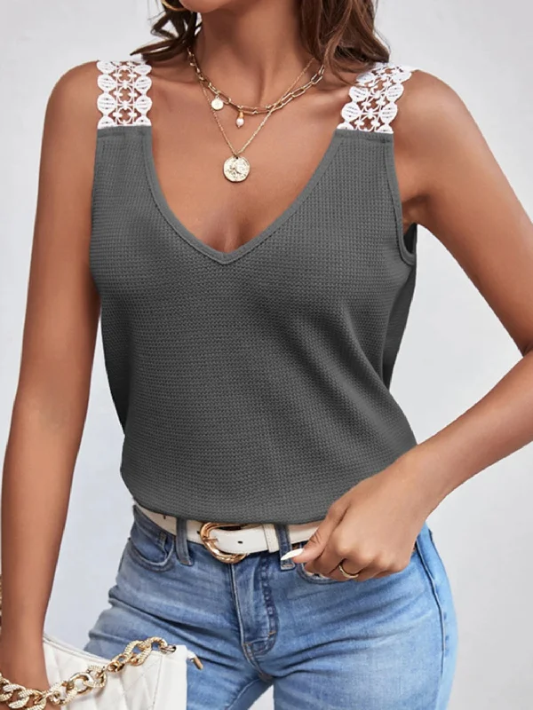 lace-detail-waffle-knit-v-neck-tank