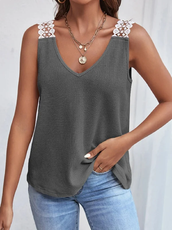 lace-detail-waffle-knit-v-neck-tank