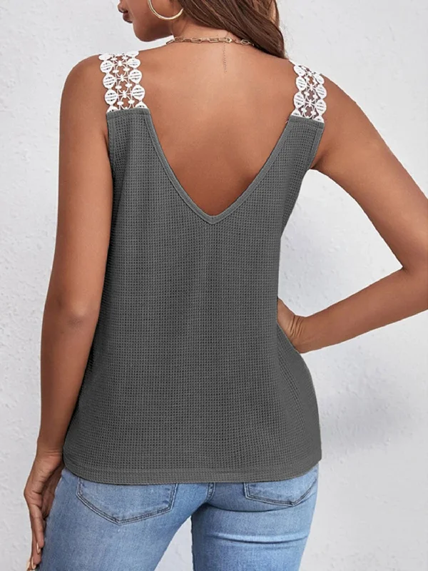 lace-detail-waffle-knit-v-neck-tank