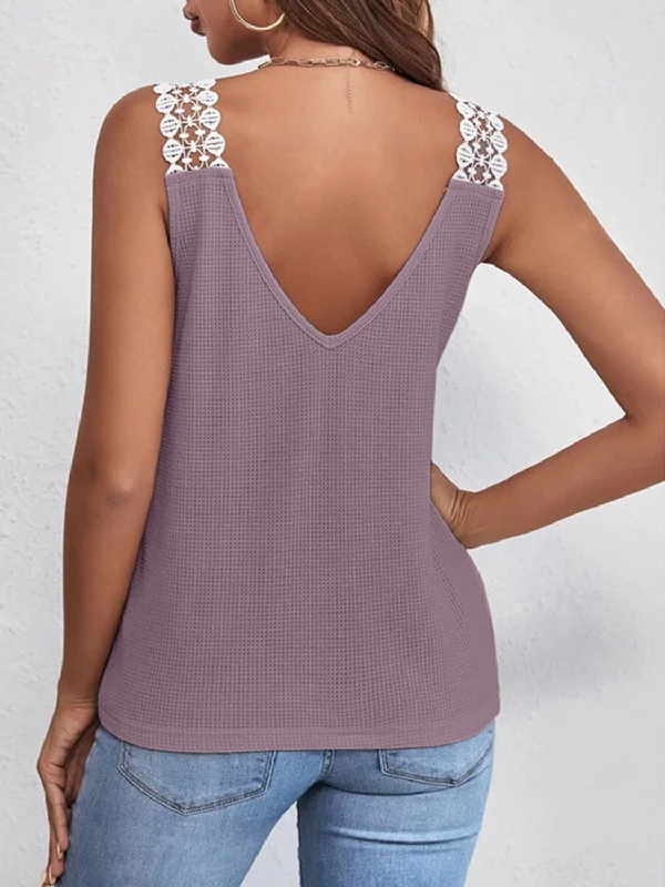 lace-detail-waffle-knit-v-neck-tank